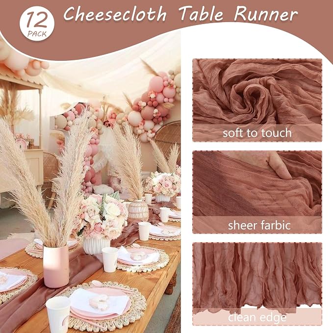 Fivenl 12 Pack Cheesecloth Table Runner 35x72 Inch Boho Gauze Rustic Cheese - Image 4