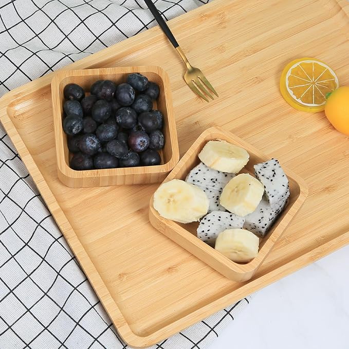 Bamboo Wooden Bowls Set, 4-inch Square Snack Bowls - Image 8
