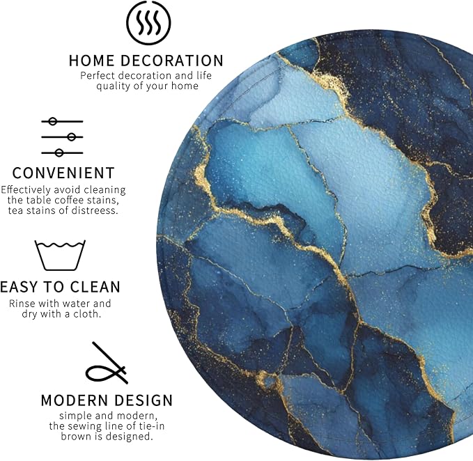 Marble Coasters Leather Round Drink Coasters 6 Pcs Set - Image 4