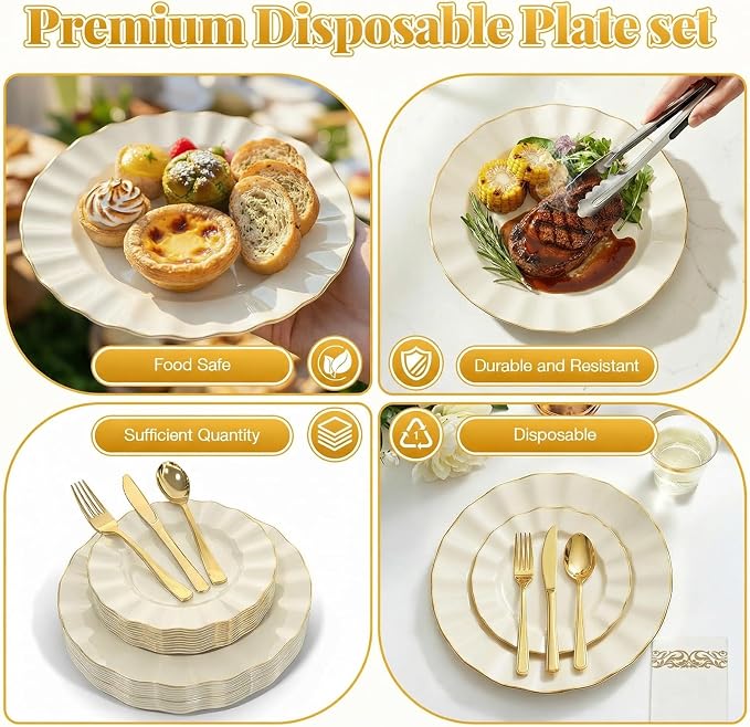 Glowserve 175 Piece Disposable Plastic Plates Dinnerware Set - Image 6