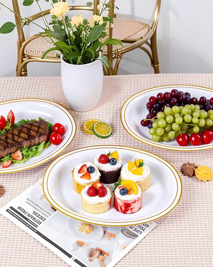 YOUBET 24PCS Gold Oval Plastic Plates - Image 8