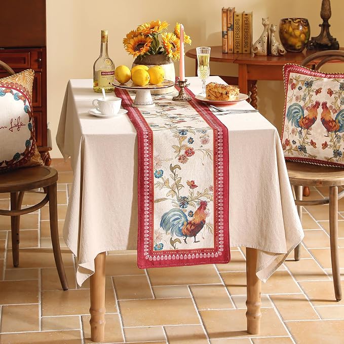 patdrea Designer Farmhouse Linen Extra Long Table Runner, Rustic Cottage Mauve - Image 3