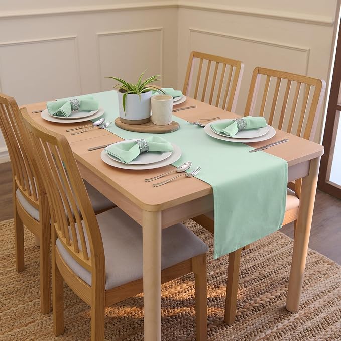 Encasa XO Table Runner, Cotton Canvas Dining Runner 13"x104" | Mint Green - Image 2