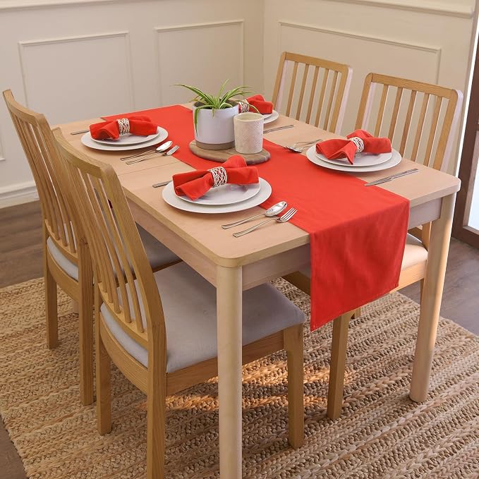 Encasa XO Table Runner 13"x72" Long | Cotton Canvas Fabric | Brick Solid Color - Image 2