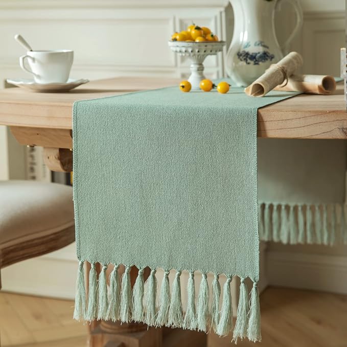 Sage Table Runners 60 Inches Long, Burlap Linen Style Rustic Farmhouse Table by ZEEMARTONLINE