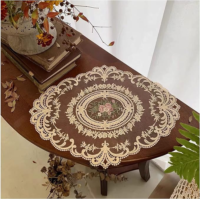 2Pack Retro Lace Placemats, French Crochet Doilies, Handmade Embroidered Table - Image 2