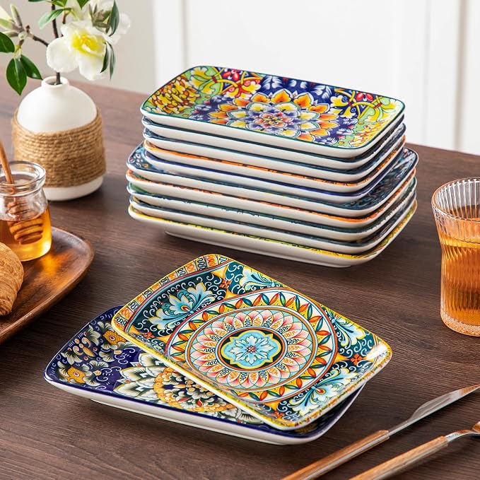 vancasso Simi 6-Piece Rectangular Ceramic Plates Set, 8.5" x 5.1" Small Dessert - Image 7