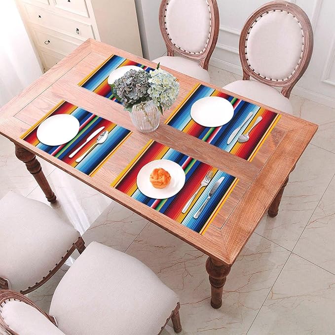Mexican Placemats Set of 4 Linen 12"x18" Washable Non-Slip Heat-Resistant - Image 6
