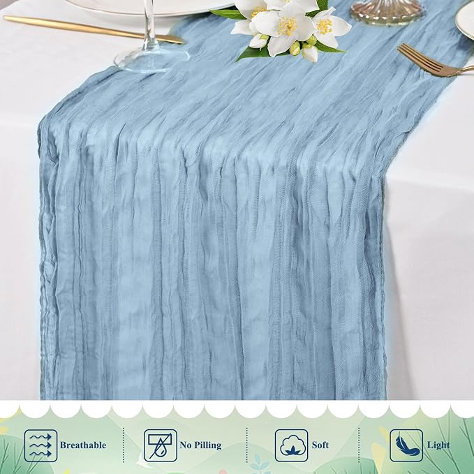 8 Pack Dusty Blue Cheesecloth Table Runner 10FT Long Boho Gauze Fabric Table - Image 5