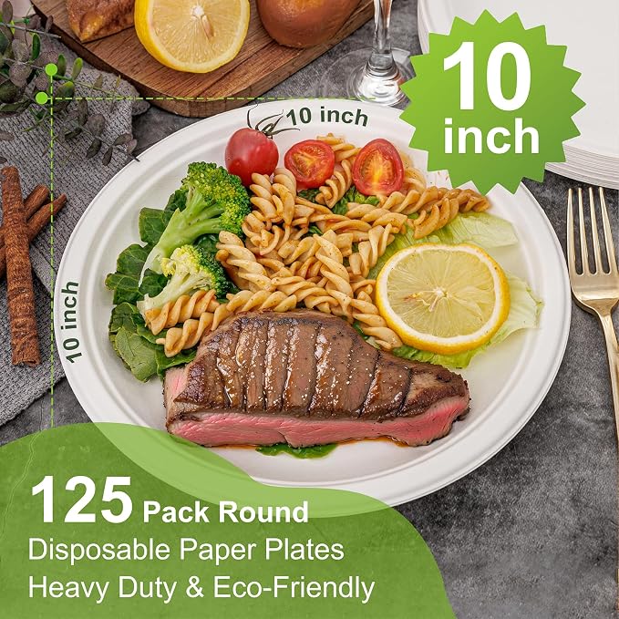 WELLIFE 10 Inch Paper Plates 125-Pack Heavy Duty Paper Plates Bulk | Disposable - Image 2