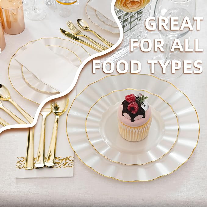 175PCS White Plastic Dinnerware Set, Wavy Plates - Image 7