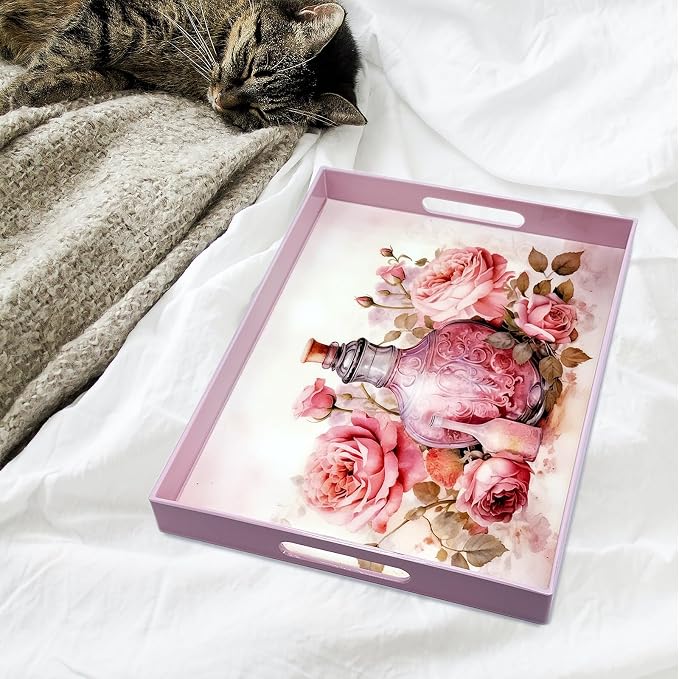 Serving Tray with Handles, 15.7 * 11.8 inches, Plastic Ottoman Tray with - Image 6