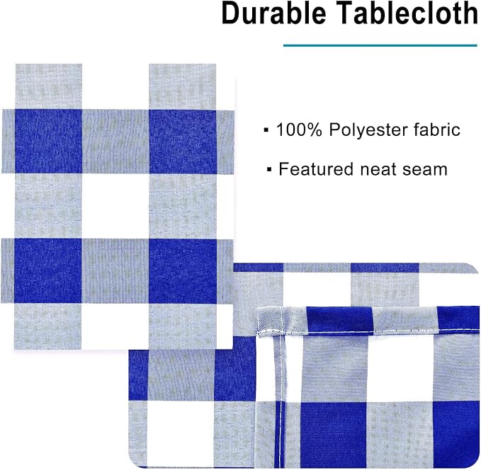 Royal Blue Checkered Tablecloth Rectangle - Image 3