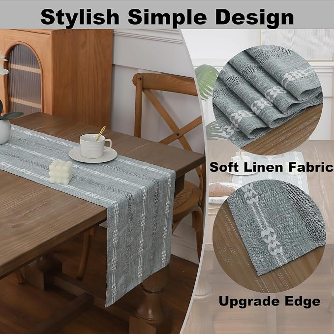 Gernaice 2PCS Boho Table Runner, Embroidered Cotton Linen Farmhouse Table - Image 3