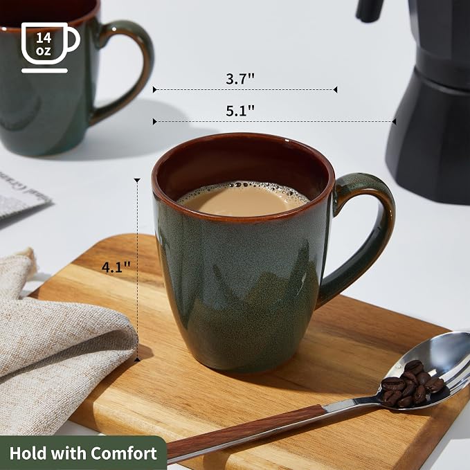 Pokini Coffee Mug 14 oz, Ceramic Coffee Mugs Set of 4, Reactive Glaze Mug - Image 2