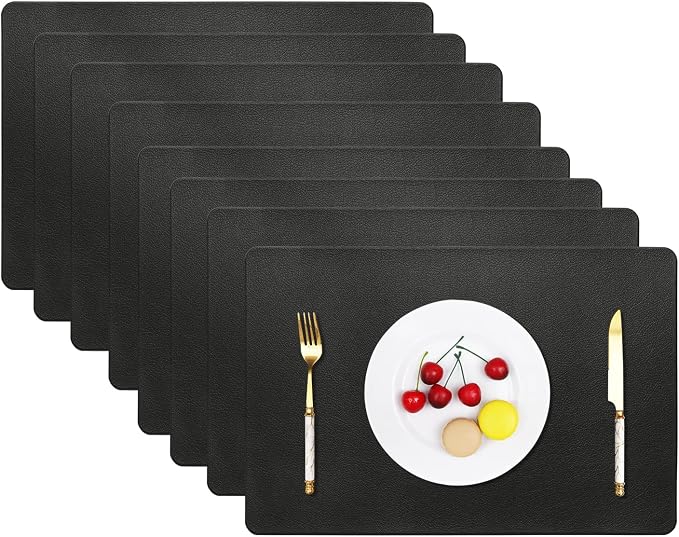 Vinjiasin Placemats Set of 8 Black Leather Place Mats by Vinjiasin