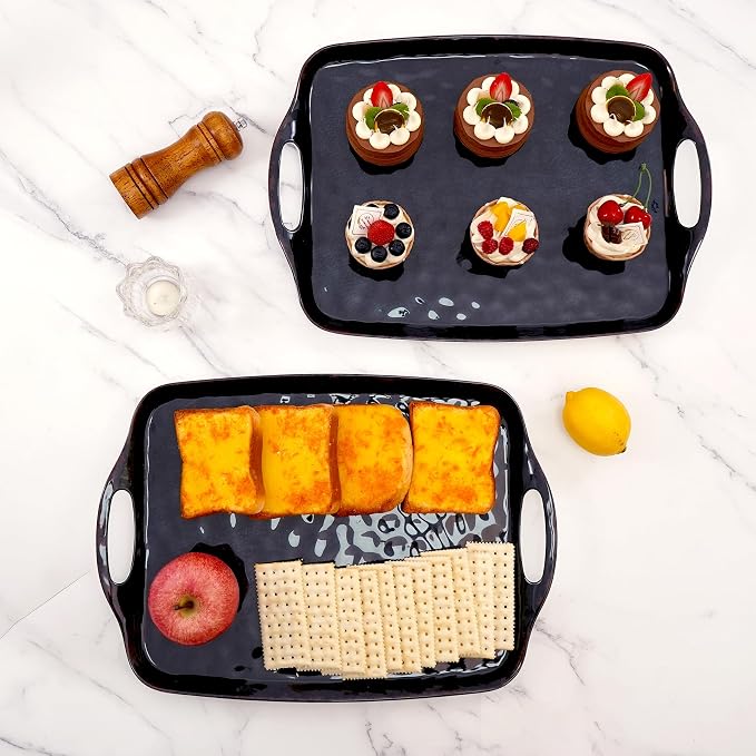 TP Melamine Serving Trays with Handles, 17” x 12”, Retro Black | Rectangular - Image 6