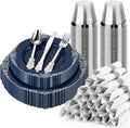 Bestluck 175PCS Navy Blue Disposable Dinnerware by Bestluck
