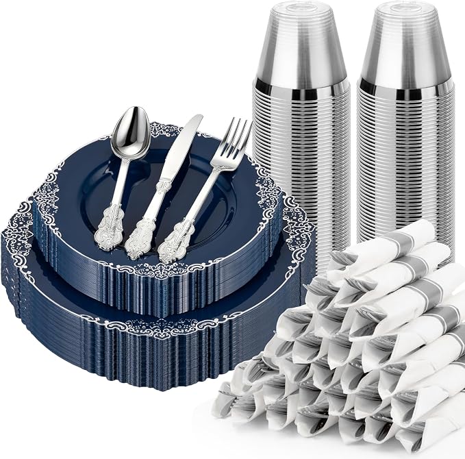 Bestluck 175PCS Navy Blue Disposable Dinnerware by Bestluck