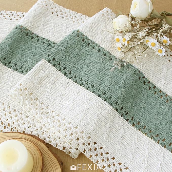 Boho Table Runner for Home Decor 12x72 Sage Green Fall Decorations | 72 Inches - Image 3