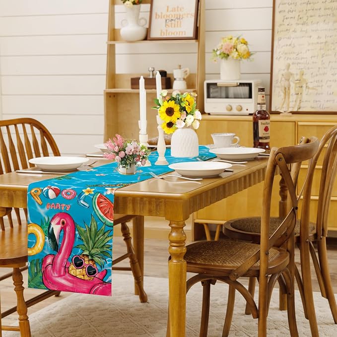 Summer Tropical Floral Table Runner Spring Float Party Burlap Table Runners - Image 2