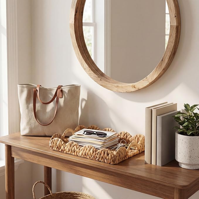 StorageWorks Scalloped Basket Tray, Rectangular Wicker Scalloped Tray | Shallow - Image 9