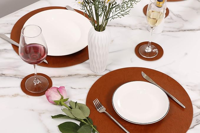 Set of 6 PU Leather Placemats, Waterproof Coffee Coasters, Kitchen Table Mats - Image 7