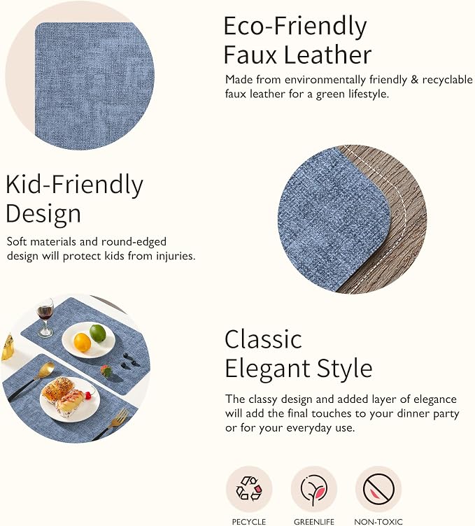 Maxpearl Faux Leather Placemats Set of 6, Suitable - Image 3