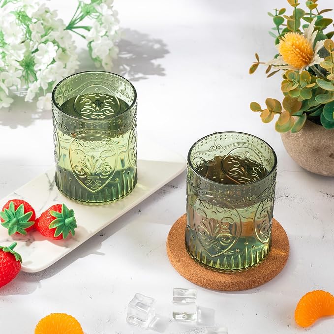 Qinyoung 24 Plastic Vintage Drinking Glasses 8.5oz Stemless Retro Embossed Wine - Image 7
