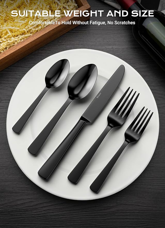 Black Silverware Set, 20-Piece Flatware Set Service - Image 4