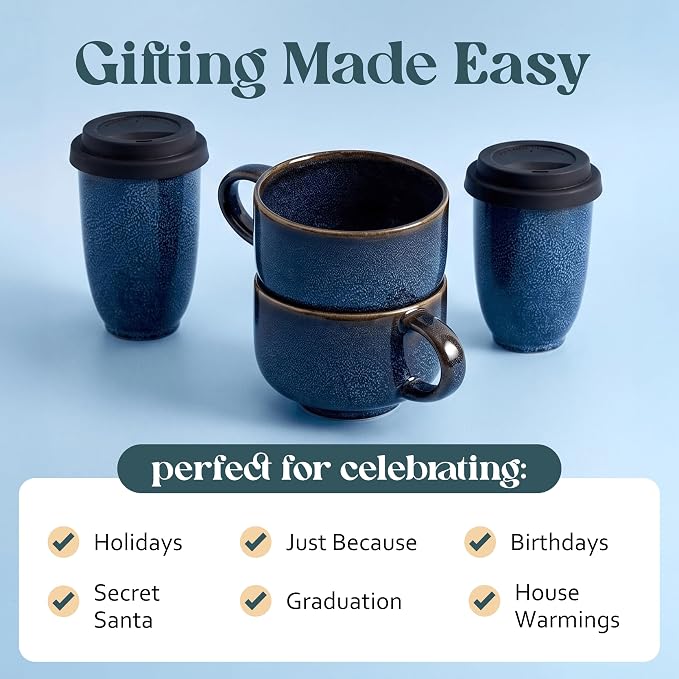 NOVA CERAMICS Navy Blue Extra Large Coffee Mug - 16 oz Ceramic Mug - Abyss | - Image 8