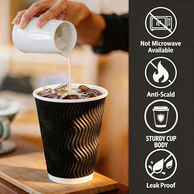 MOUMOULIFE 12 oz Disposable Paper Coffee Cups 100 Pack, Leak Proof Insulated - Image 4