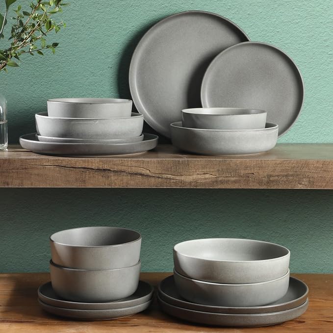 Gibson Elite Pasco 16 Piece Plates and Bowls Double Bowl Reactive Glaze Dishes - Image 4