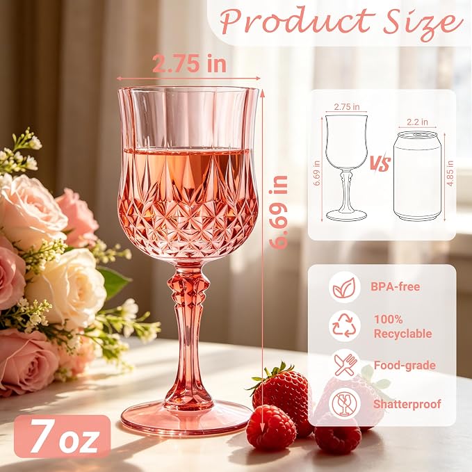 24Pack Plastic Wine Glasses, 7oz Vintage Goblets - Image 2