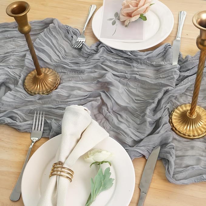 3 Pack Grey Cheesecloth Table Runner 120 Inch Boho Wedding Decor | Cheesecloth - Image 5