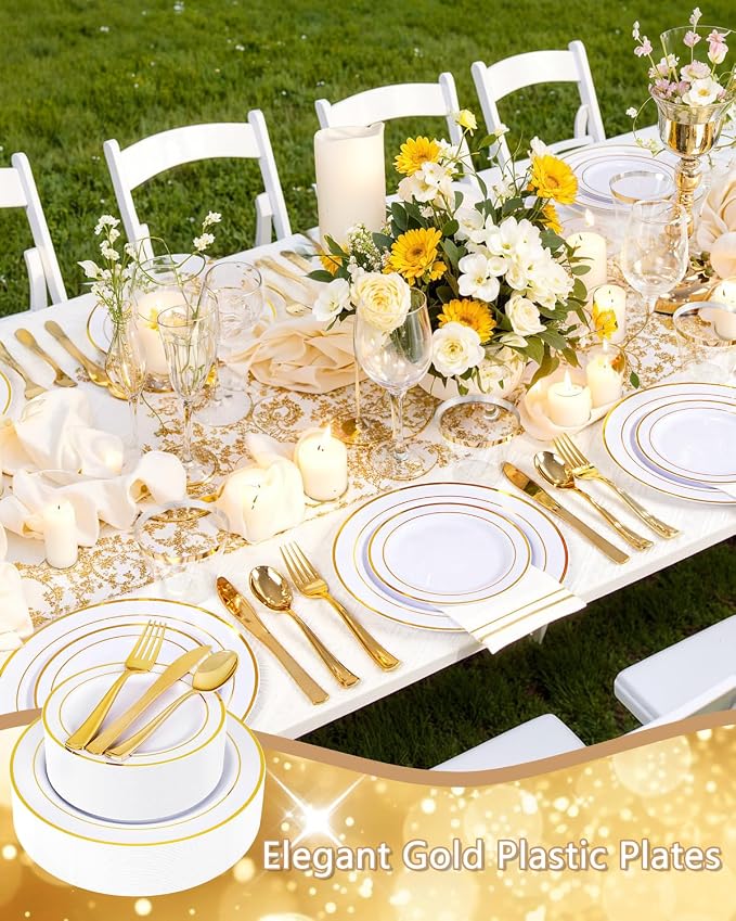 GATHER 350PCS Gold Plastic Plates - Image 4