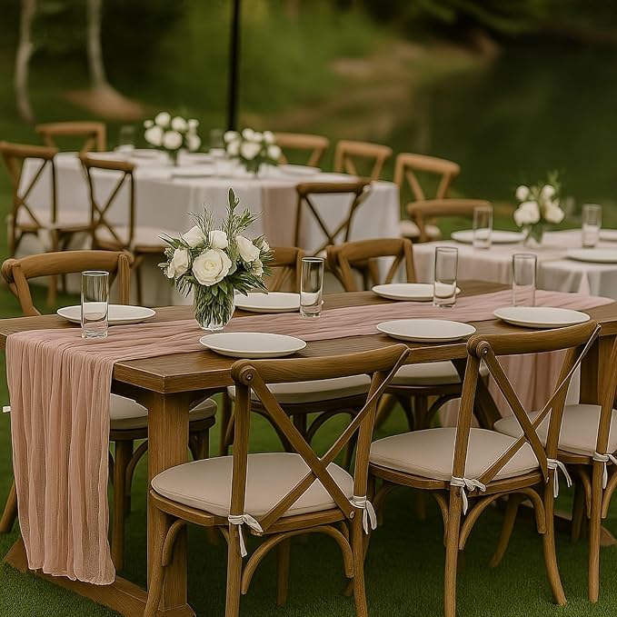 3 Pack Dusty Pink 10FT Cheesecloth Table Runners –120 Inch Blush Gauze Boho - Image 4