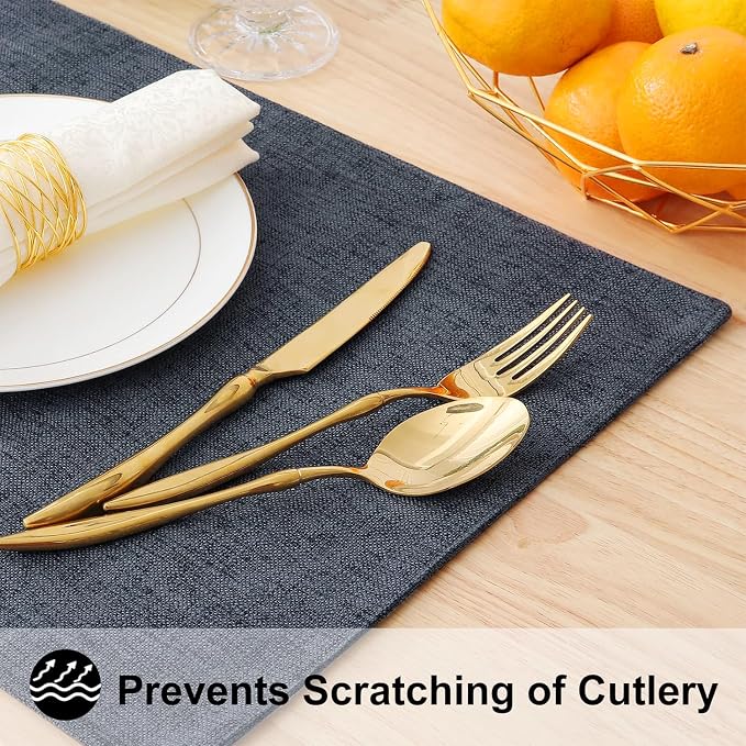 Faux Cotton Linen Placemats Set of 8, Cloth Washable Farmhouse Dining Table Mats - Image 4
