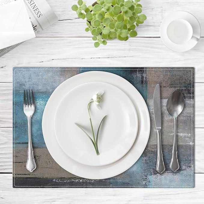 Emvency Farmhouse Placemats Set of 6, 12x18 Inch, Coastal Teal Blue | Farmhouse - Image 2