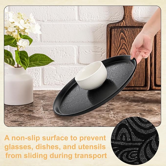 Hacaroa 4 Pack Round Restaurant Serving Tray, 14 Inch Black Plastic Server Tray - Image 5
