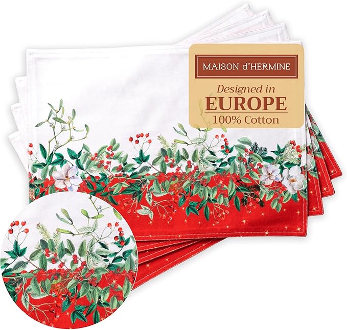 Maison d' Hermine Placemats Set of 4 Reusable 100% Cotton | Cloth Place Mats by MaisondHermine