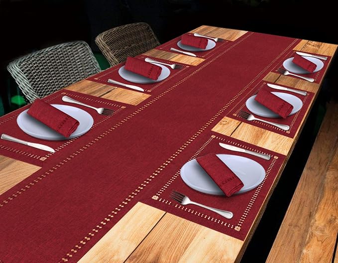 Grelucgo Handmade Hemstitched Polyester Rectangle Table Runners, Cranberry - Image 3