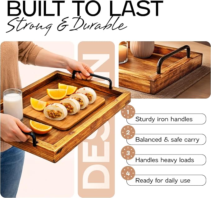 Besti Rustic Vintage Food Serving Trays | Nesting Wooden Board - Image 3