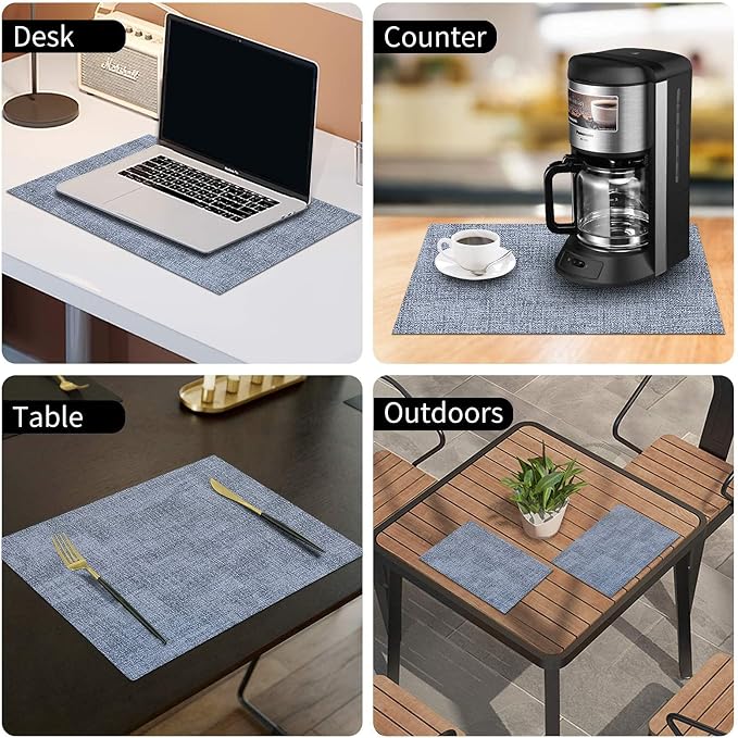 Faux Leather Heat Resistant Placemats 6 Packs, Waterproof Wipeable Dining PU - Image 9