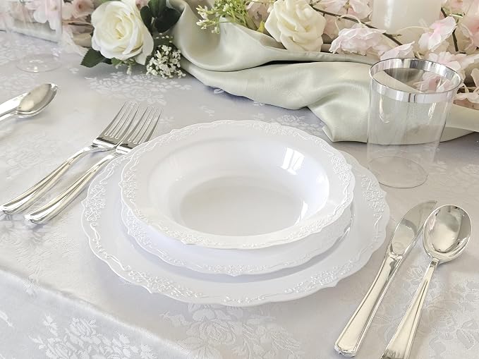 " OCCASIONS " 640 Piece set-Vintage Wedding Party Disposable Plastic Plates & - Image 2