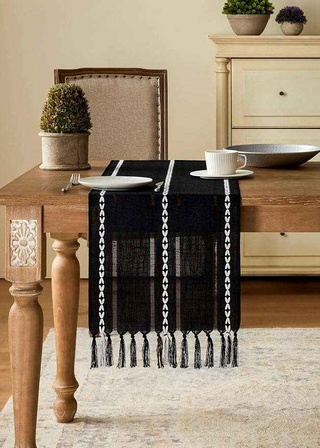 Hemstitched Farmhouse Table Runner, Cotton Linen Table Runners 90 Inches Long - Image 2