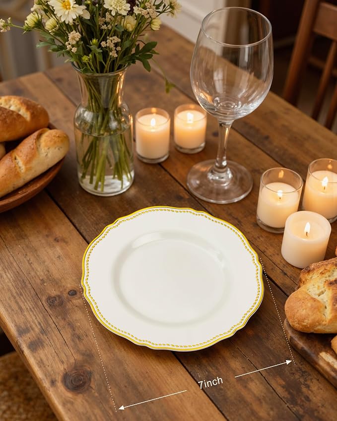 60 Pcs Ivory Gold Dessert Plates - Image 2
