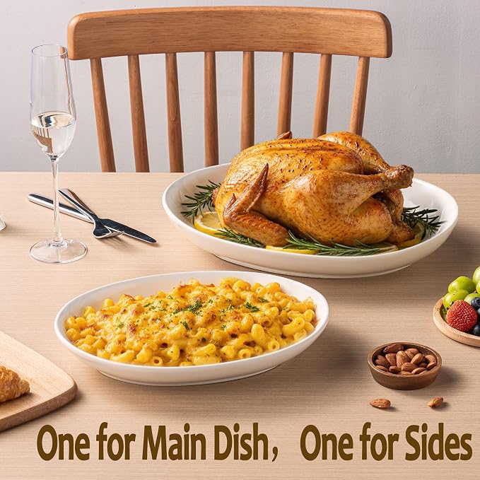 Oval Serving Platters Set of 2, Large Wide Ceramic Serving Dishes - Image 3