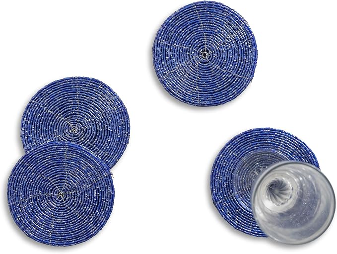 Handmade Beaded Coasters, Glass Bead Coasters in Blue, Coffee Table Décor - Image 5