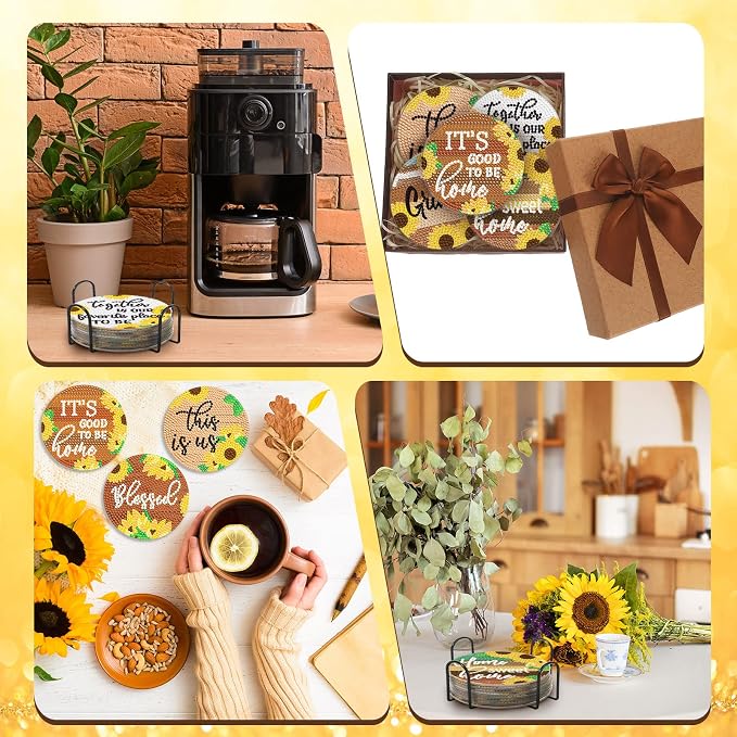 Sunnyray 8 Pcs Sunflower Diamond Painting Coasters Diamond Art Coasters - Image 5